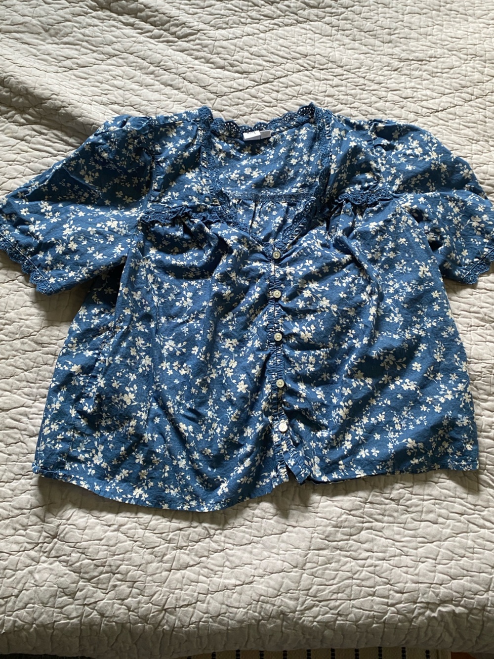 GAP Blue Floral Button-Front Blouse